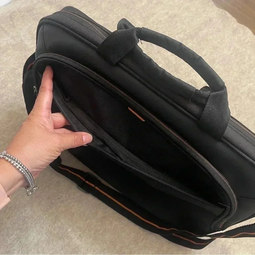 Solo Ace Slim Brief Laptop Briefcase Messenger Bag Black Orange Adjustable Strap